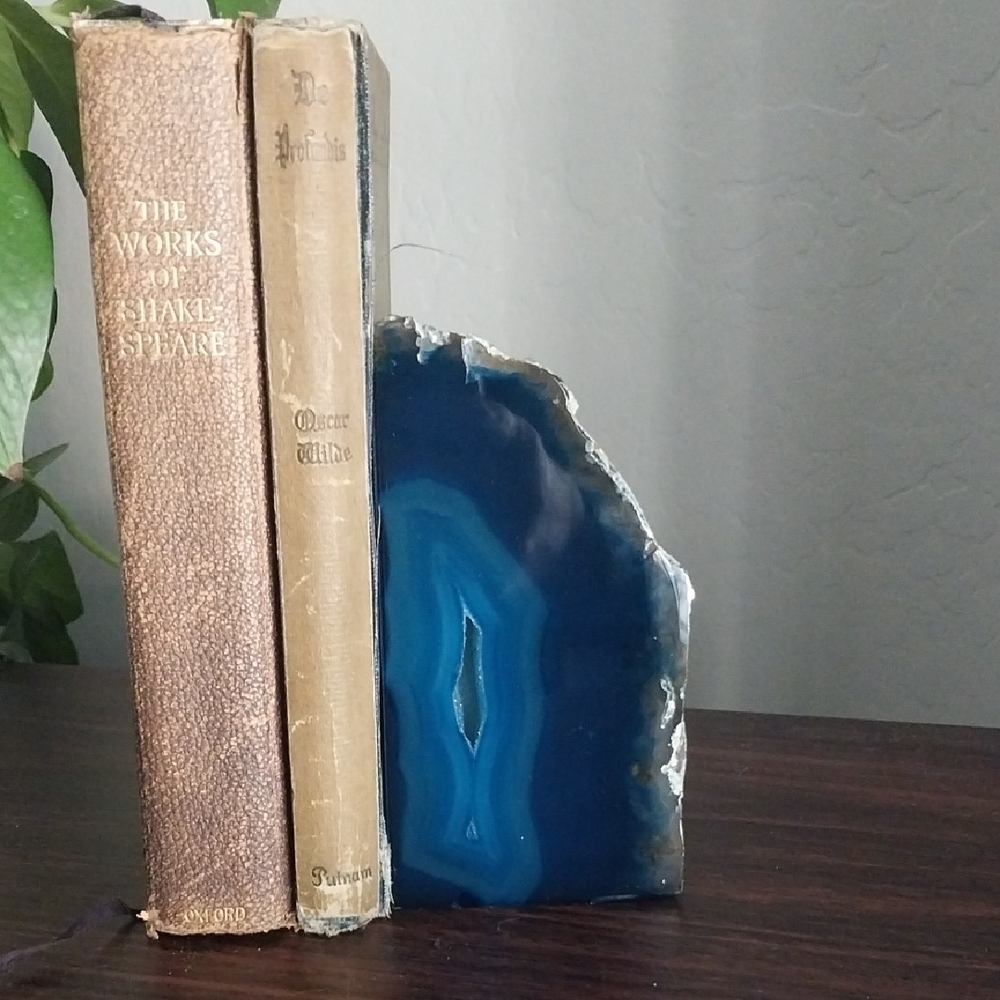 Blue Agate Stone Geode Bookend Decor
